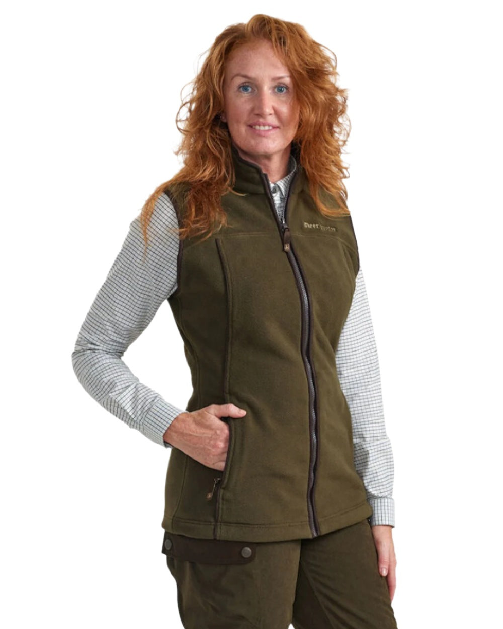 Tarmac Green Coloured Deerhunter Lady Eagle Fleece Waistcoat on white background 