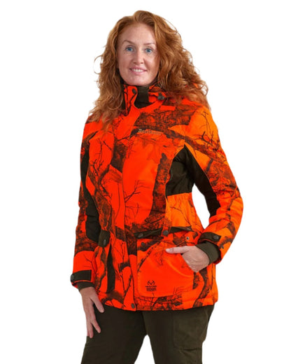 Realtree Edge Orange coloured Deerhunter Lady Eagle Winter Jacket  on forest background 