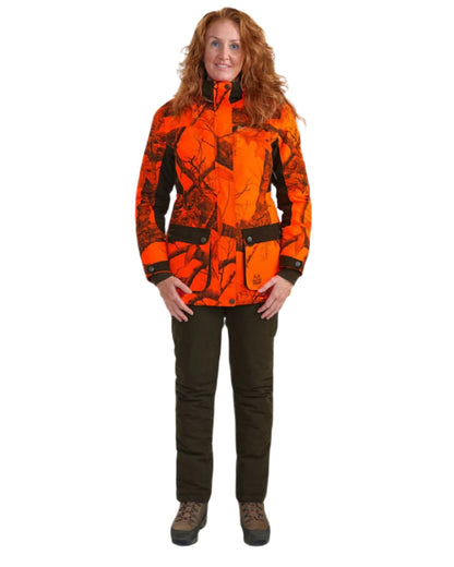 Realtree Edge Orange coloured Deerhunter Lady Eagle Winter Jacket  on forest background 