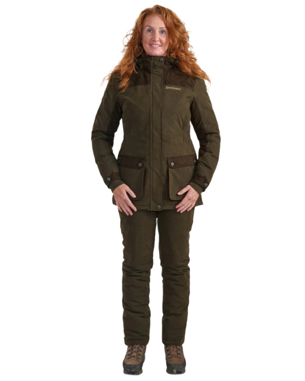 Tarmac Green coloured Deerhunter Lady Eagle Winter Jacket on white background 