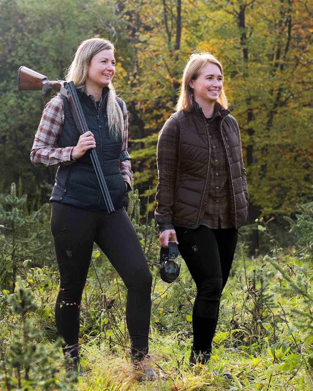 Green Check coloured Deerhunter Lady Emery Shirt on forest background 