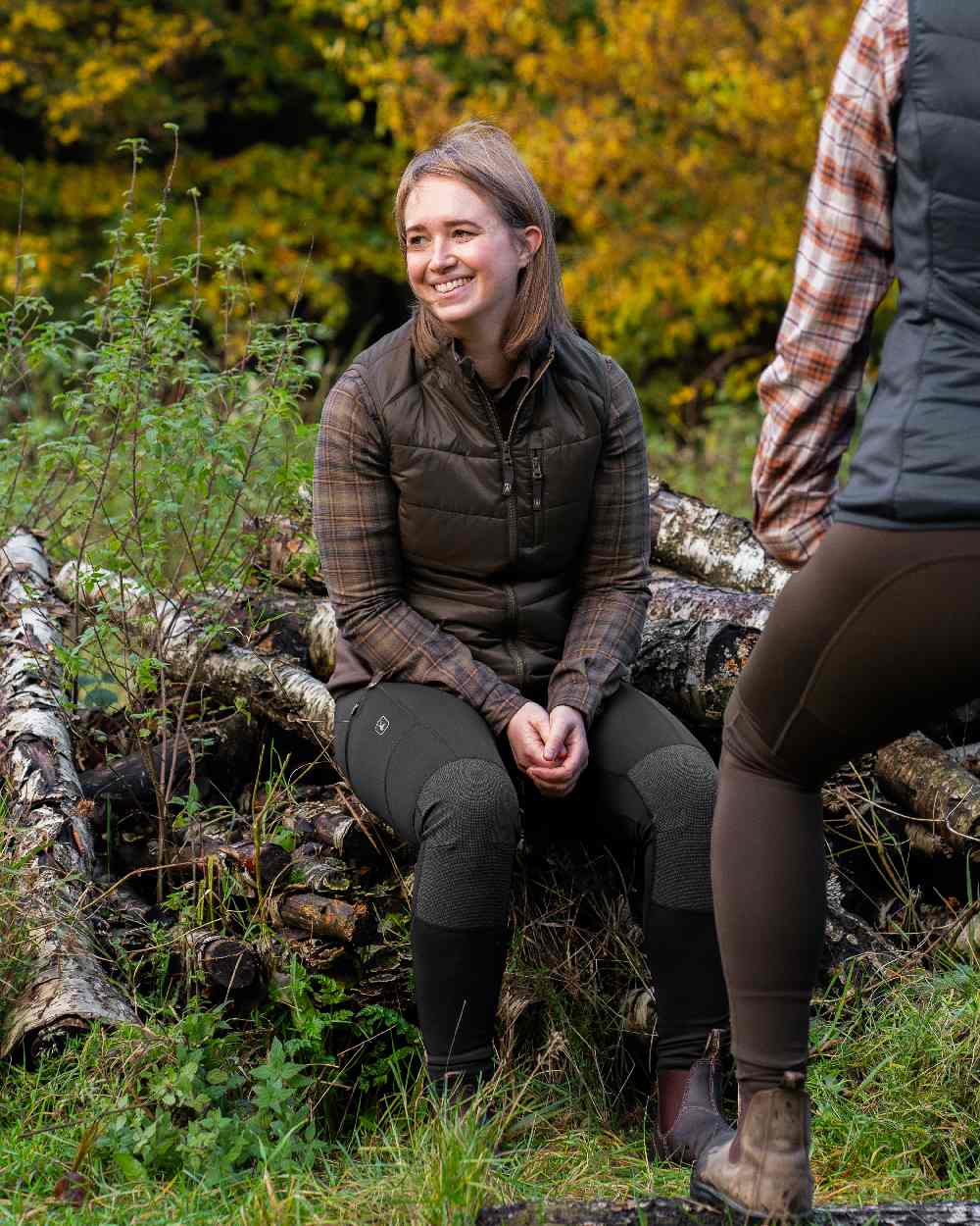 Green Check coloured Deerhunter Lady Emery Shirt on forest background 