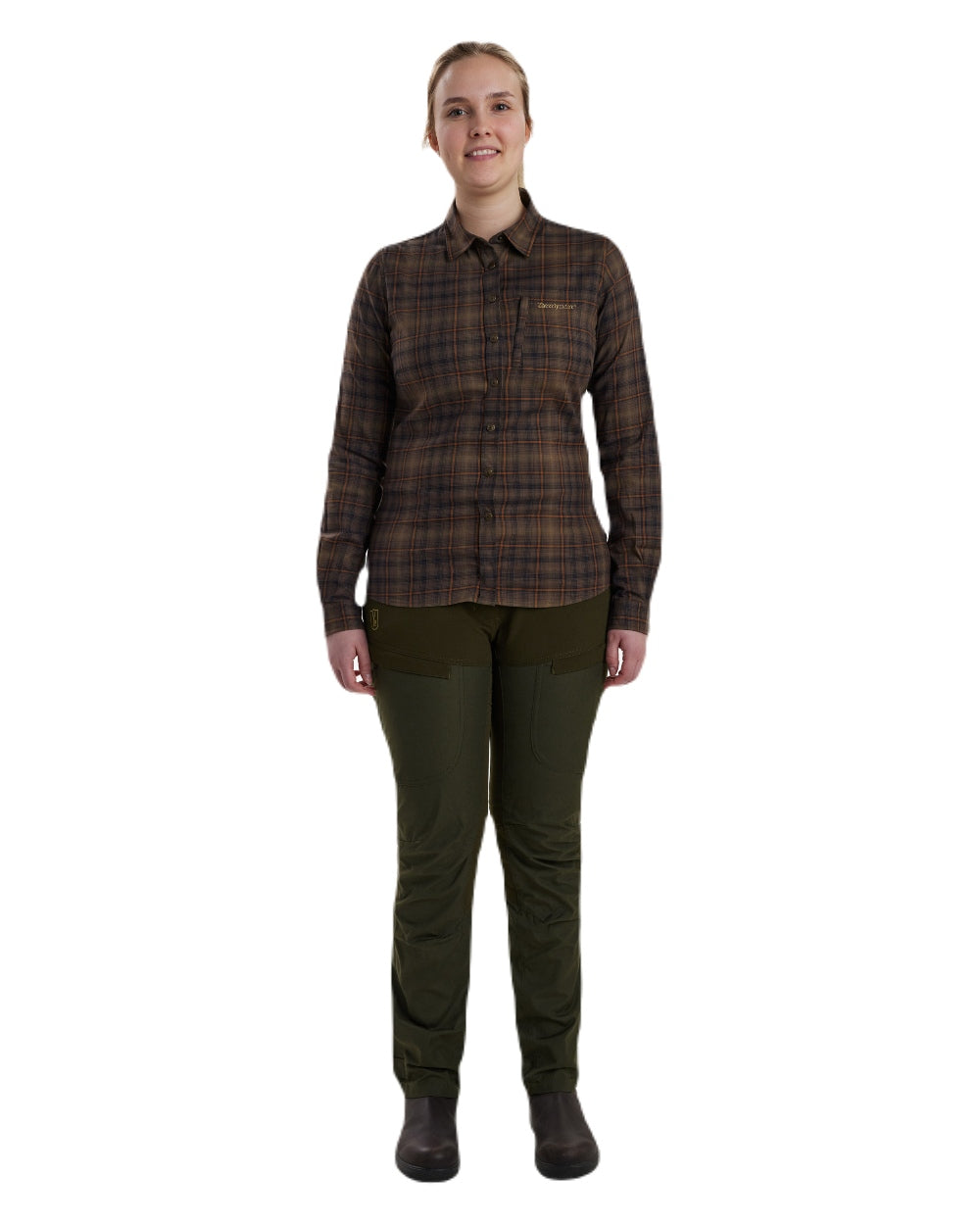 Green Check coloured Deerhunter Lady Emery Shirt on white background 