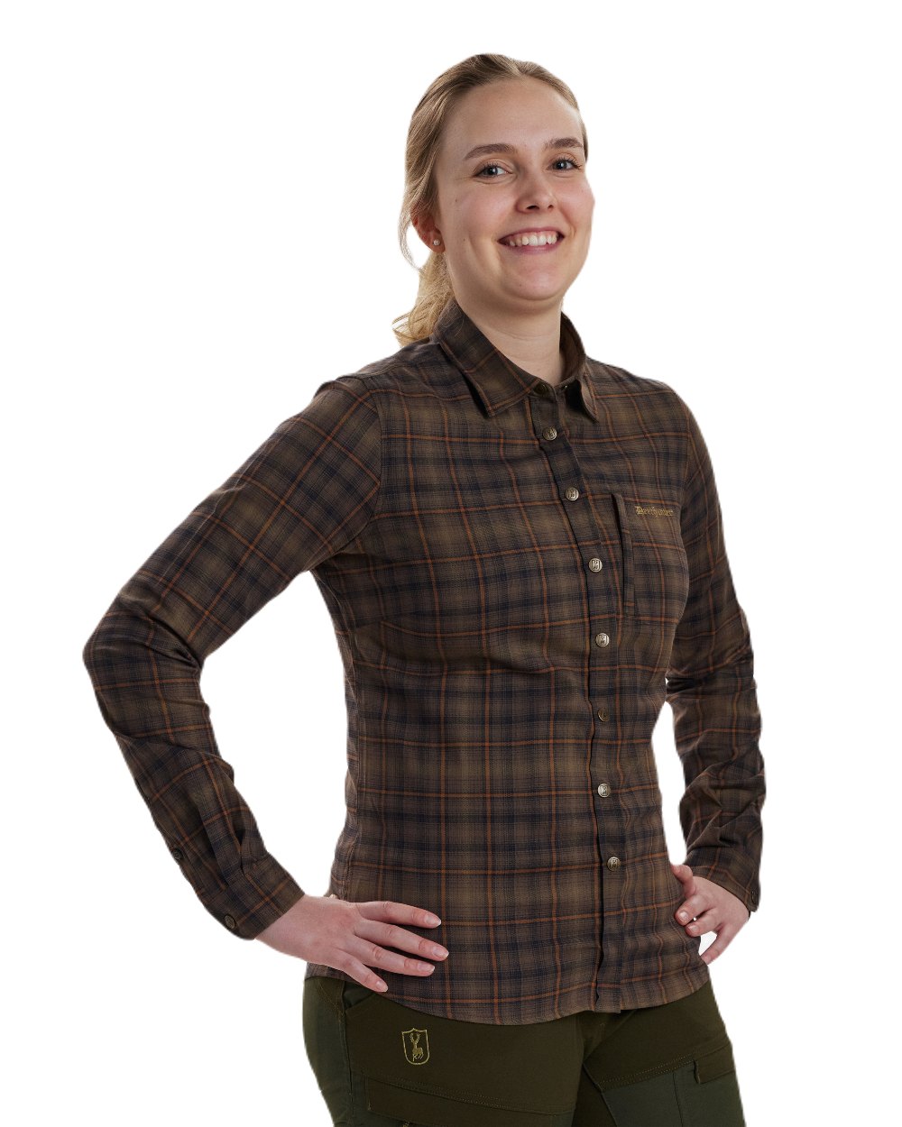 Green Check coloured Deerhunter Lady Emery Shirt on white background 