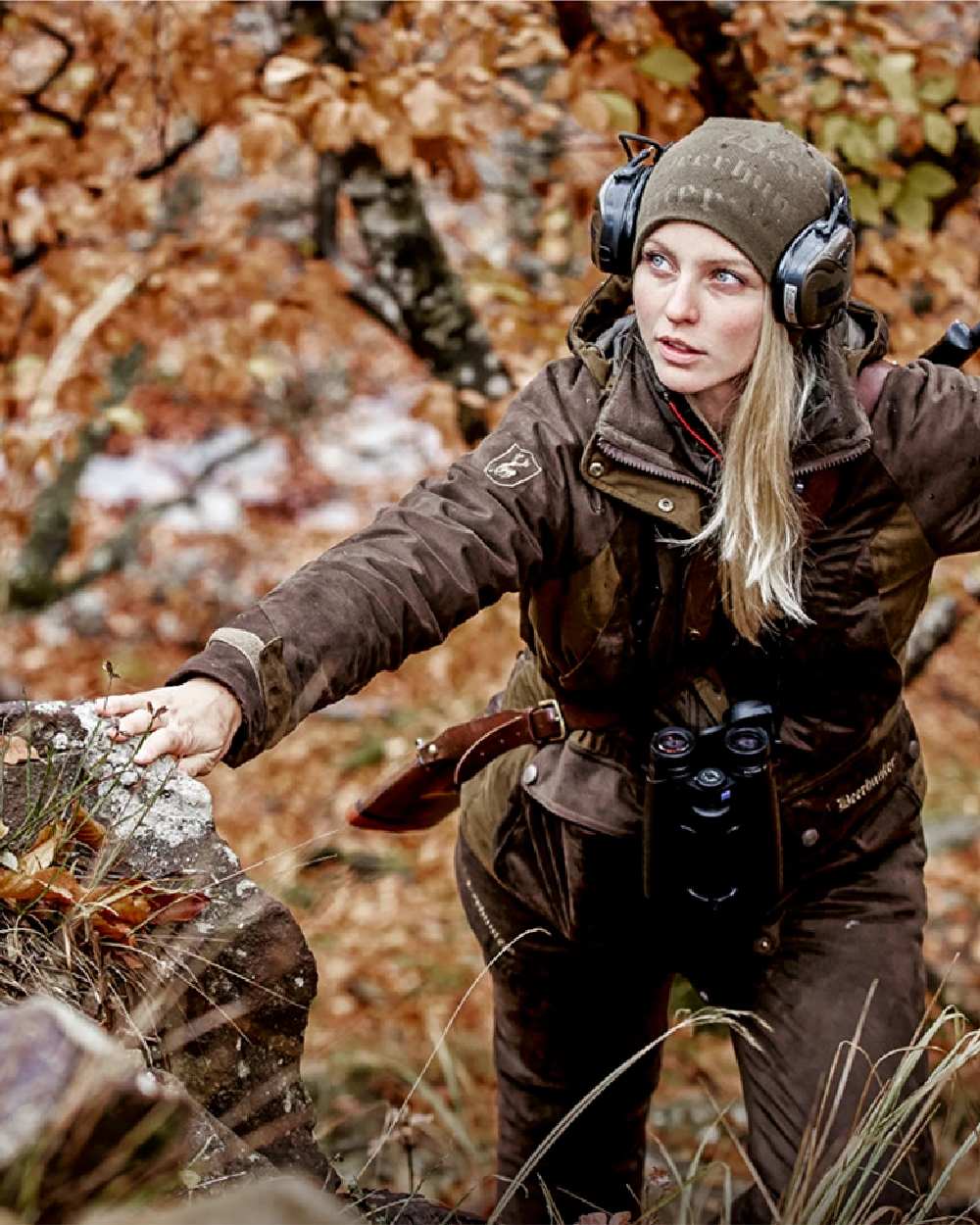 Walnut Coloured Deerhunter Lady Estelle Jacket on forest background 