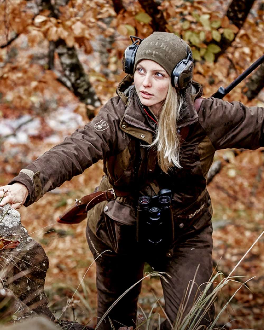 Walnut Coloured Deerhunter Lady Estelle Winter Jacket on forest background 