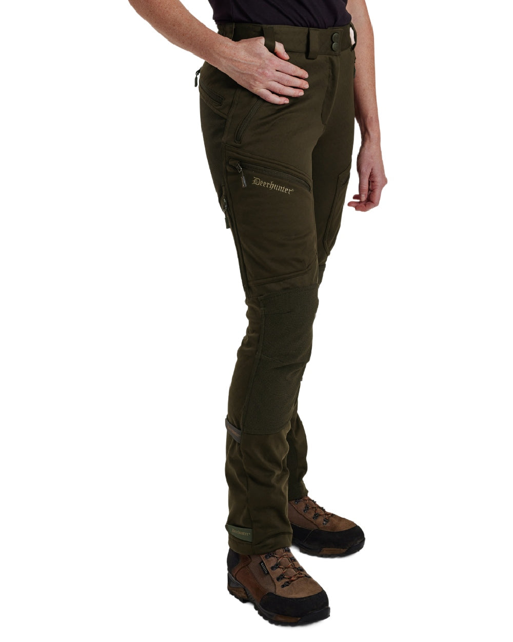 Art Green coloured Deerhunter Lady Excape Softshell Trousers on white background 