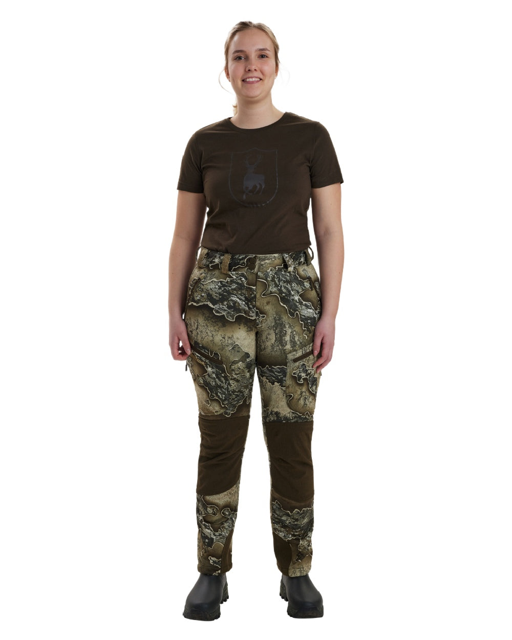 Realtree Excape coloured Deerhunter Lady Excape Softshell Trousers on white background 