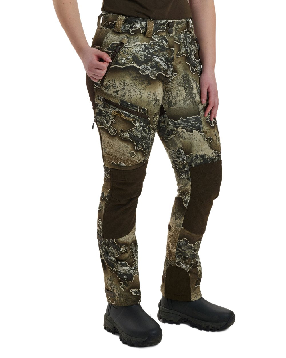 Realtree Excape coloured Deerhunter Lady Excape Softshell Trousers on white background 