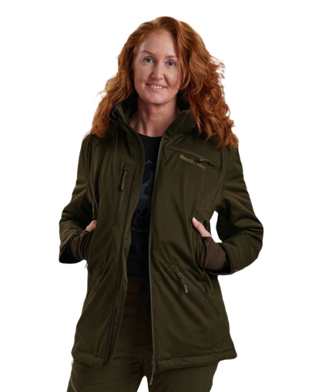 Art Green coloured Deerhunter Lady Excape Winter Jacket on white background 