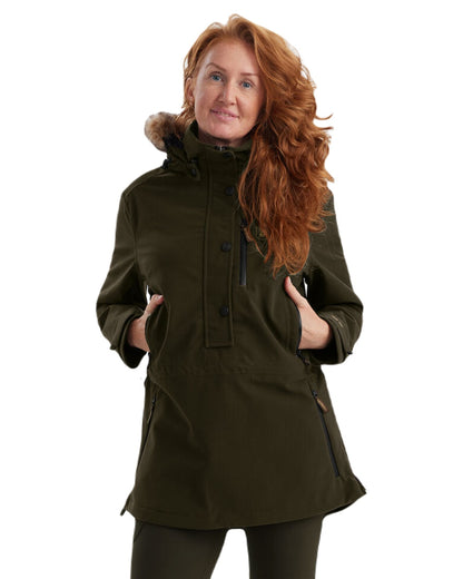 Peat coloured Deerhunter Lady Gabby Smock on white background 