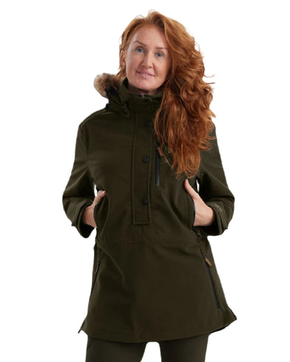 Peat coloured Deerhunter Lady Gabby Smock on white background 