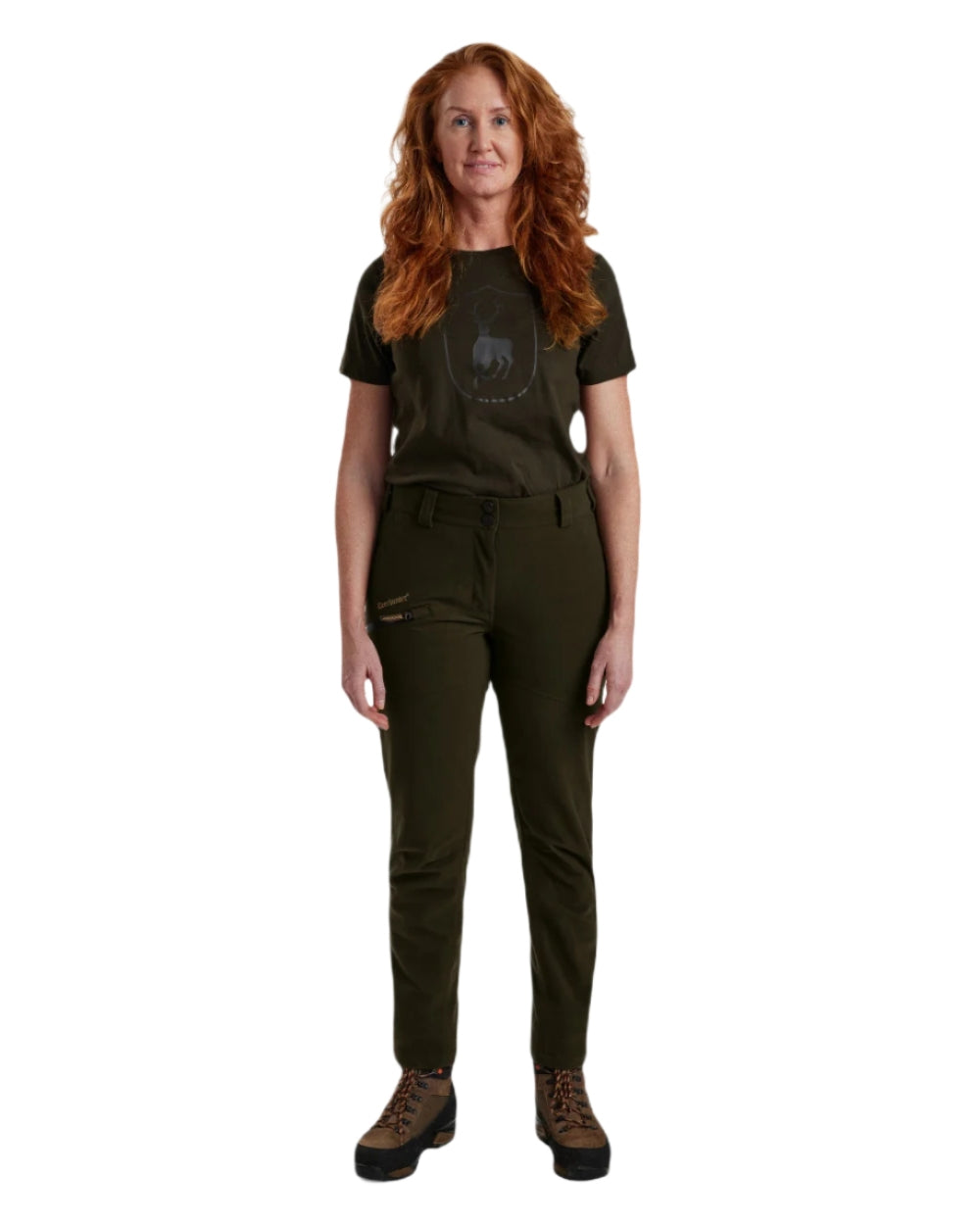 Peat coloured Deerhunter Lady Gabby Waterproof Boot Trousers on white background 