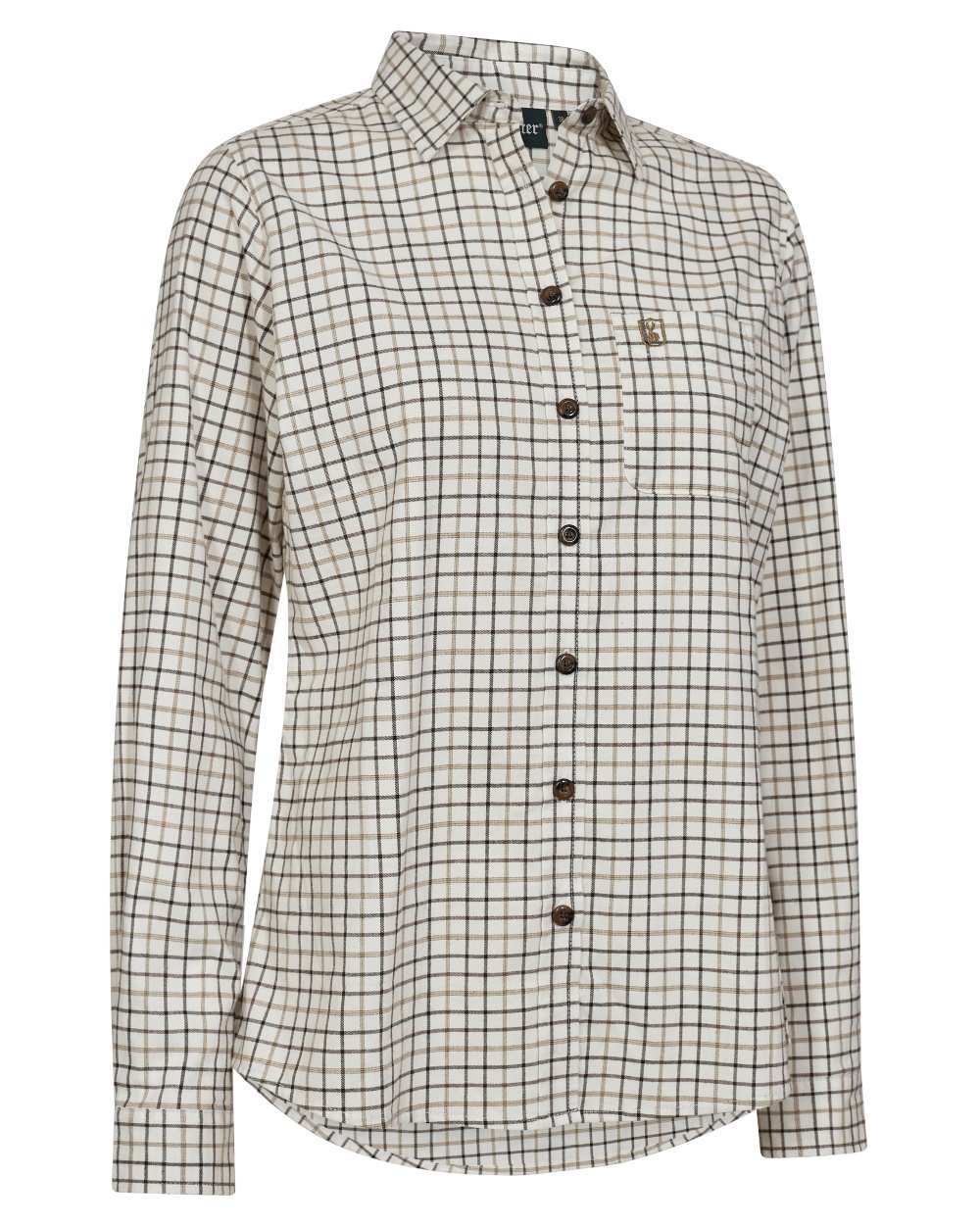 Beige Check coloured Deerhunter Lady Grace Shirt on white background 