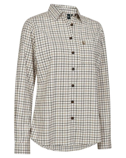 Beige Check coloured Deerhunter Lady Grace Shirt on white background 