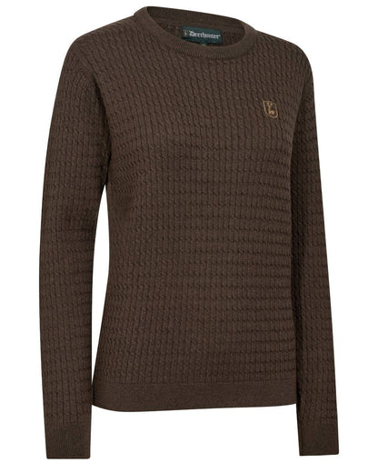 Brown Melange coloured Deerhunter Lady Harrington Cable Knit Sweater on white background 