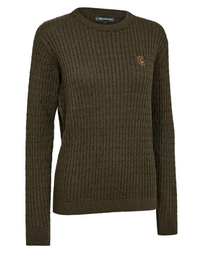 Forest Ember Melange coloured Deerhunter Lady Harrington Cable Knit Sweater on white background 