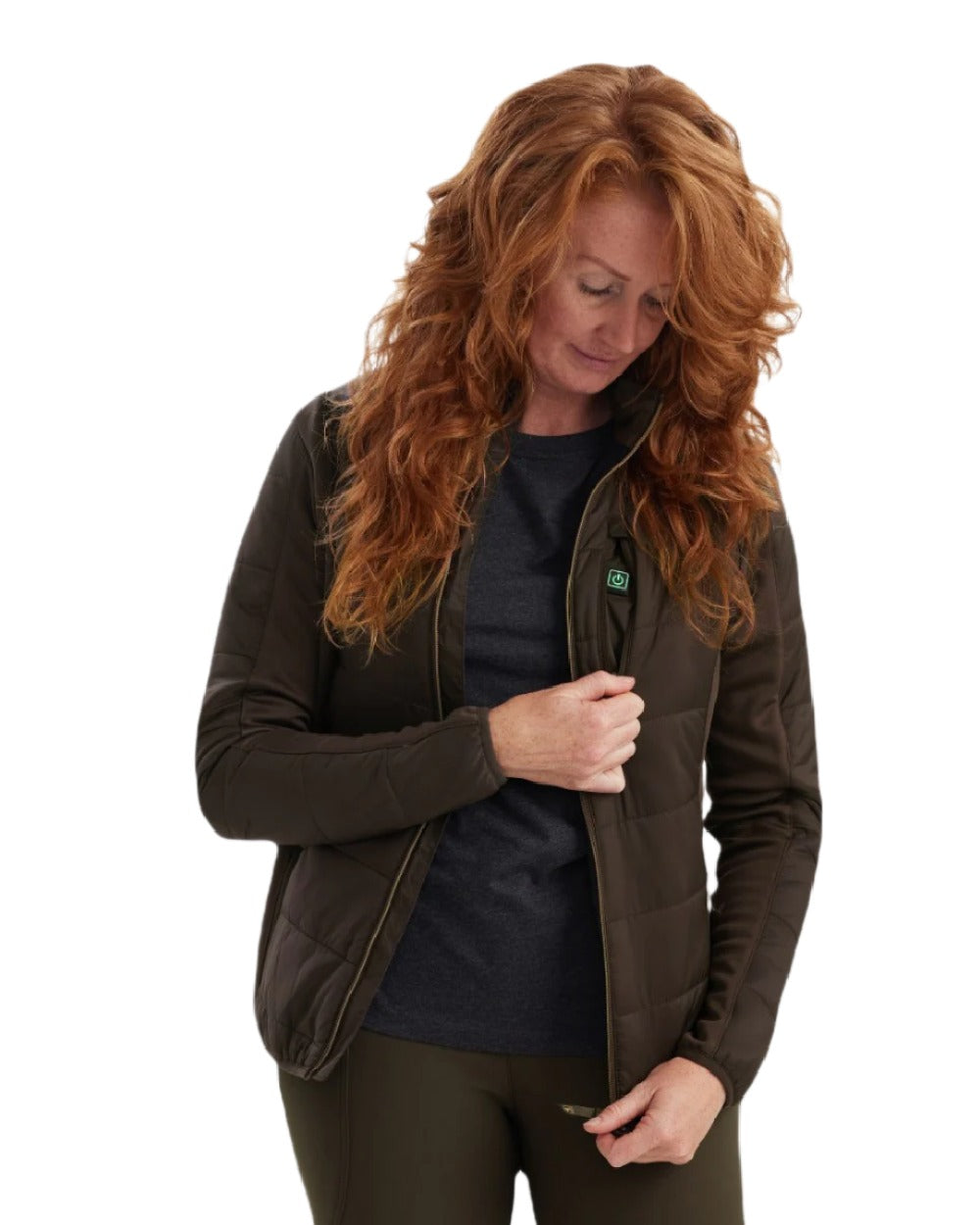 Wood coloured Deerhunter Lady Heat Padded Jacket on white background 