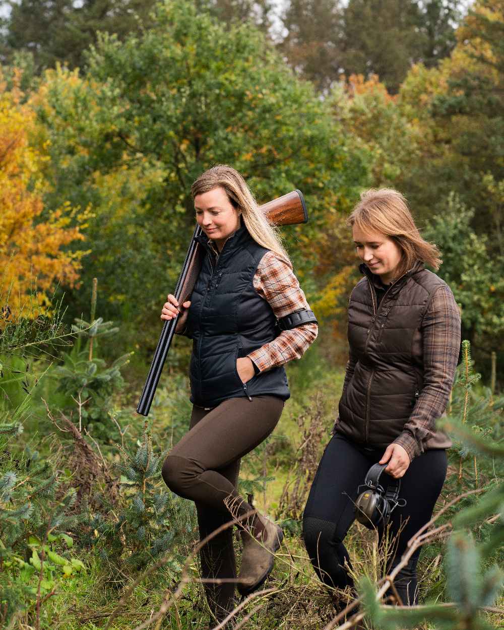 Wood Coloured Deerhunter Lady Heat Padded Waistcoat on forest background 