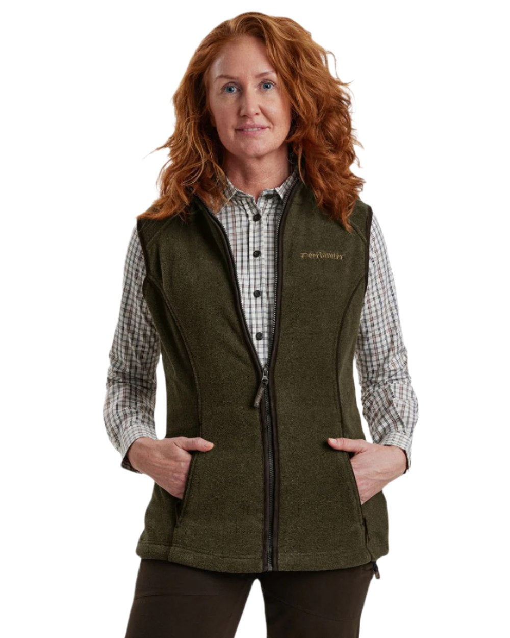 Graphite Green coloured Deerhunter Lady Josephine Fleece Waistcoat on white background 