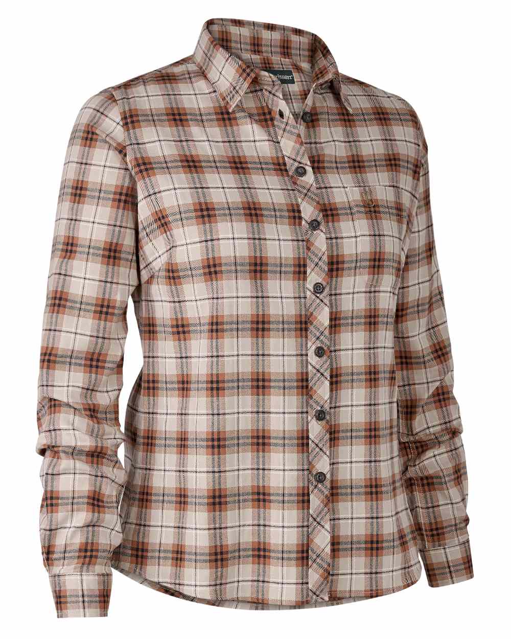 Orange Check coloured Deerhunter Lady Louisa Shirt on white background 