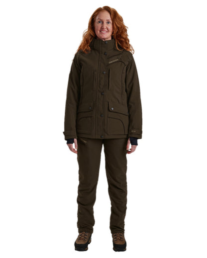 Wood Coloured Deerhunter Lady Mary Extreme Waterproof Jacket on white background 