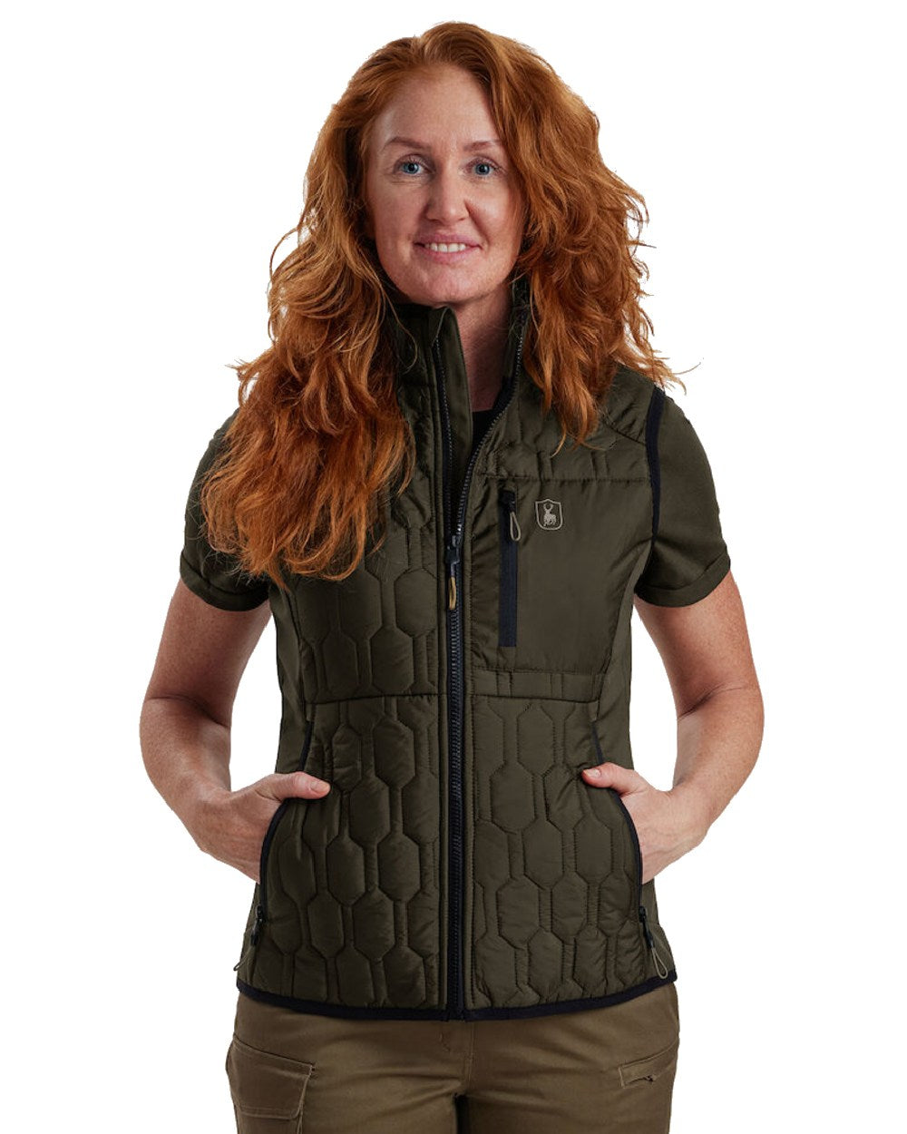 Forest Green coloured Deerhunter Lady Mossdale Quilted Waistcoat on white background 