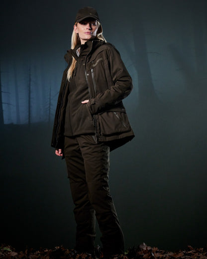 Art Green coloured Deerhunter Lady Muflon Pro Fleece Waistcoat on forest background 