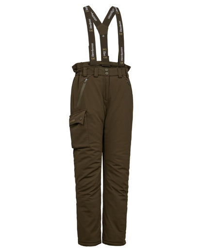 Art Green coloured Deerhunter Lady Muflon Pro Winter Trousers n white background 