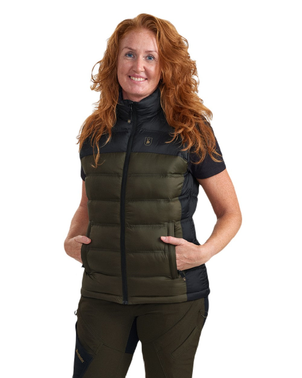 Rifle Green coloured Deerhunter Lady Northward Padded Waistcoat on white background 