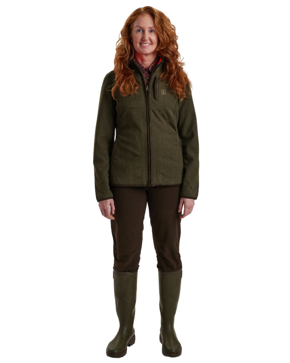 Green Orange coloured Deerhunter Lady Pam Reversible Bonded Fleece Jacket on white background 