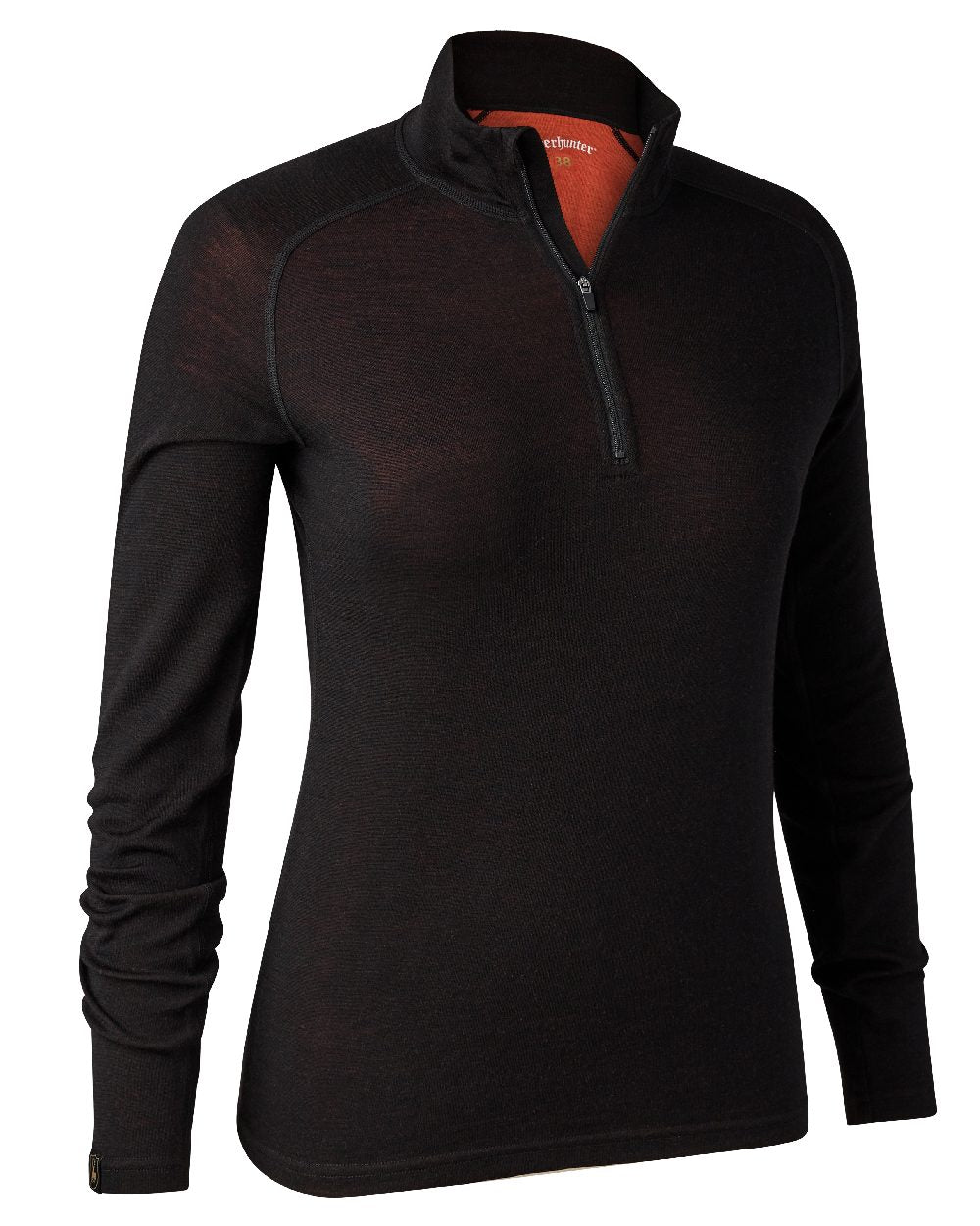 Black Oak coloured Deerhunter Lady Quinn Merino Half Zip Undershirt on white background 