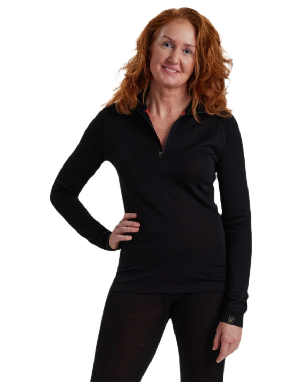 Black Oak coloured Deerhunter Lady Quinn Merino Half Zip Undershirt on white background 