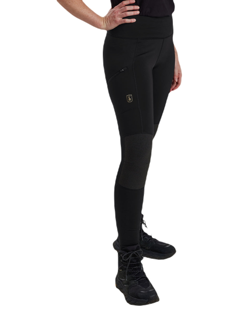 Black coloured Deerhunter Lady Reinforced Tights on white background 