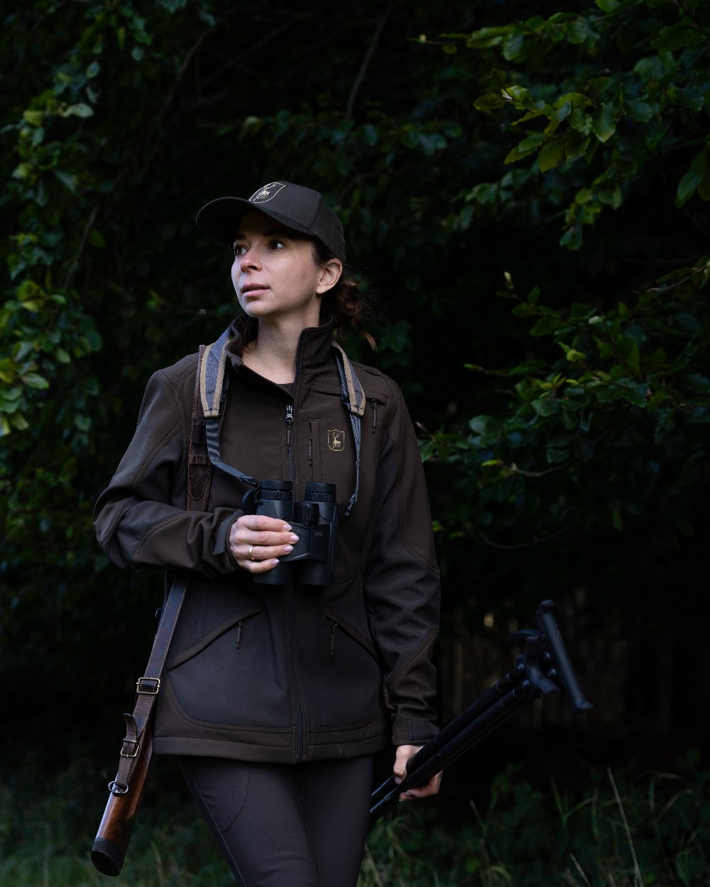 Fallen Leaf Coloured Deerhunter Lady Rogaland Softshell Jacket On Near Trees Background 