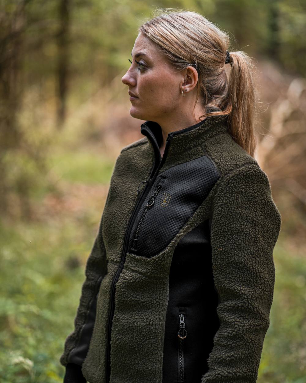 Adventure Green Coloured Deerhunter Lady Roja Fiber Pile Jacket On A Forest Background 
