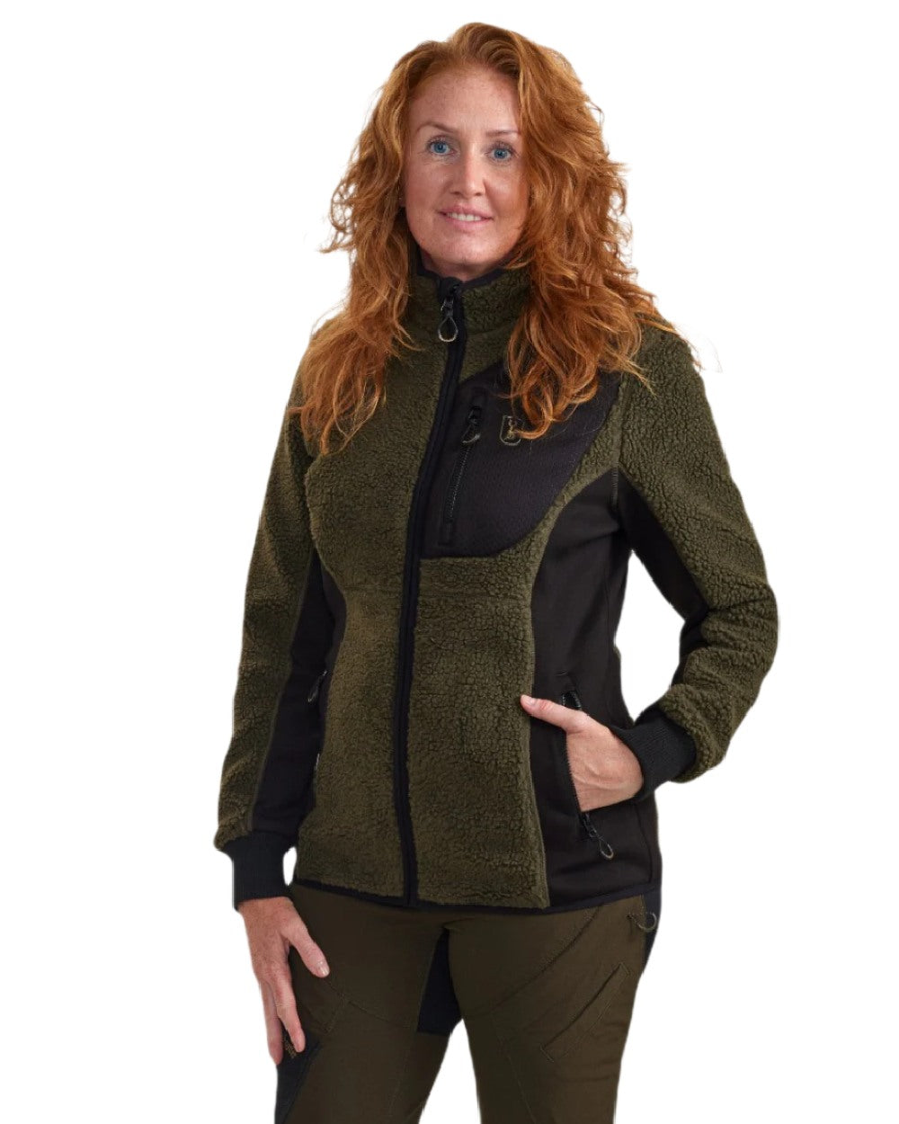 Adventure Green Coloured Deerhunter Lady Roja Fiber Pile Jacket On A White Background 