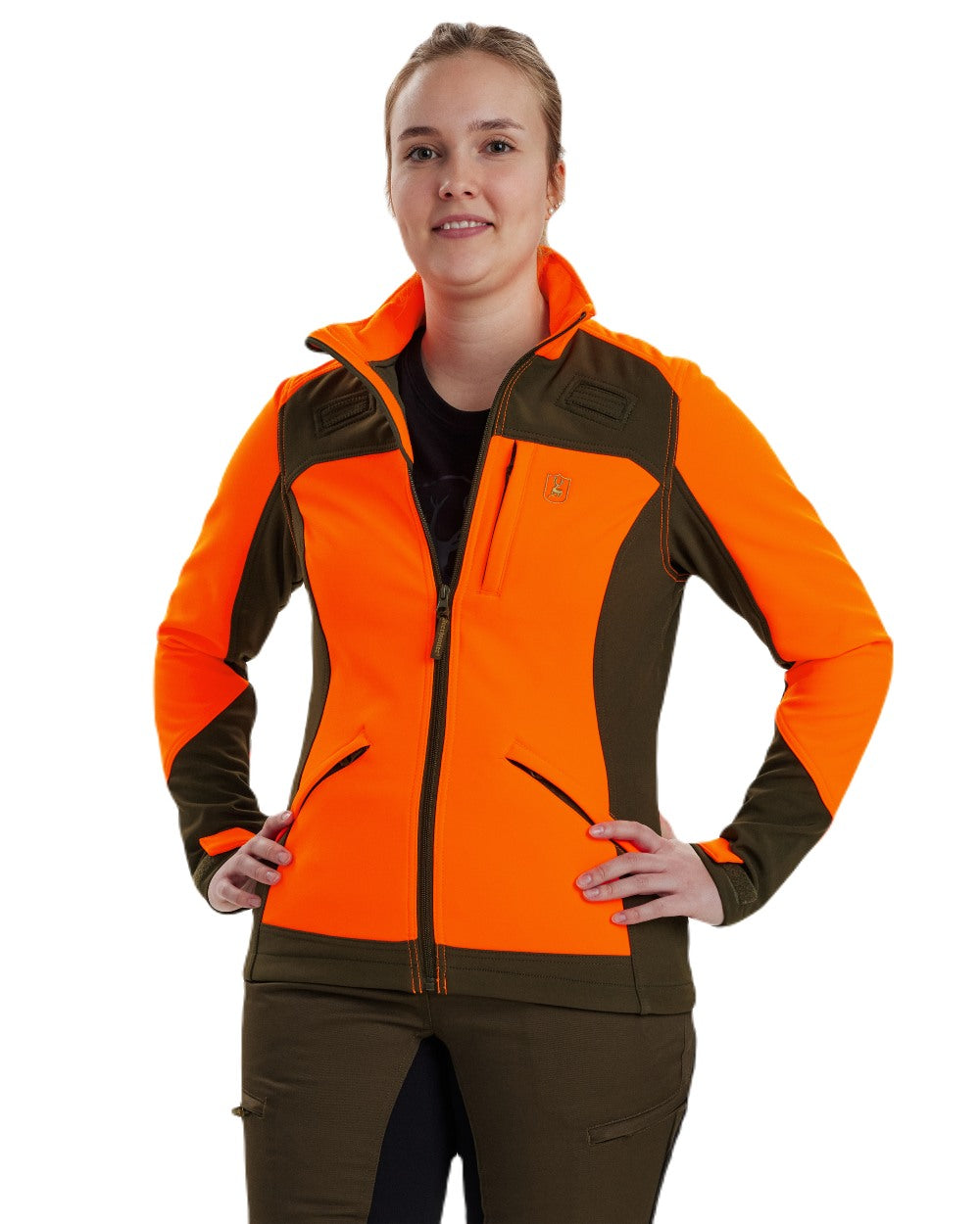 Orange coloured Deerhunter Lady Roja Softshell Jacket on white background 