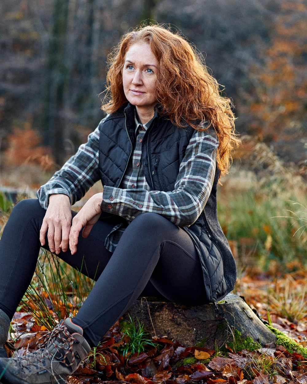 Yellow Check coloured Deerhunter Lady Ruby Shirt on forest background 