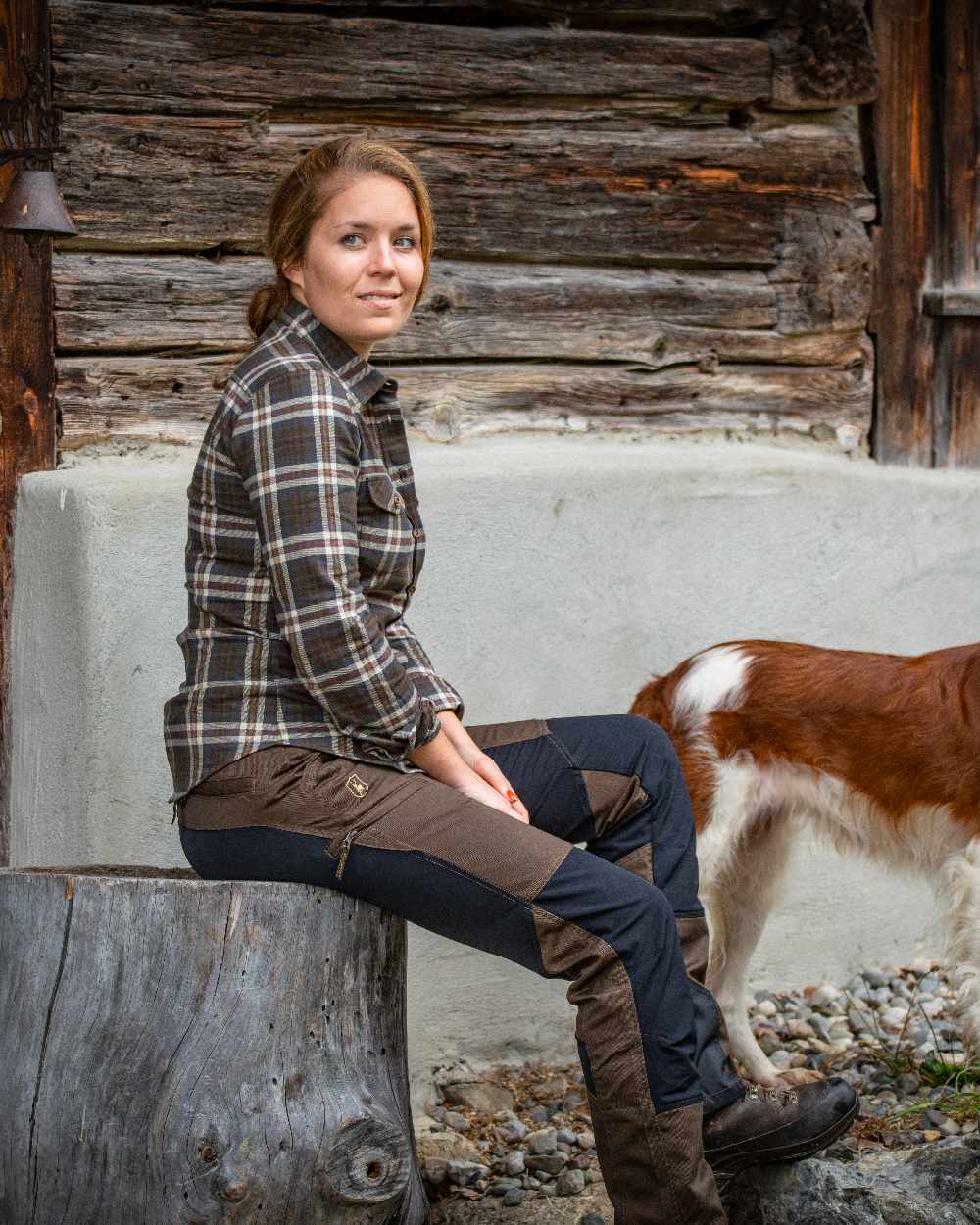 Yellow Check coloured Deerhunter Lady Ruby Shirt on wooden wall background 