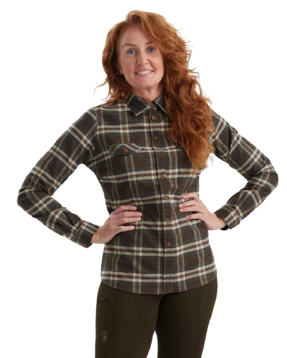 Yellow Check coloured Deerhunter Lady Ruby Shirt on white background 