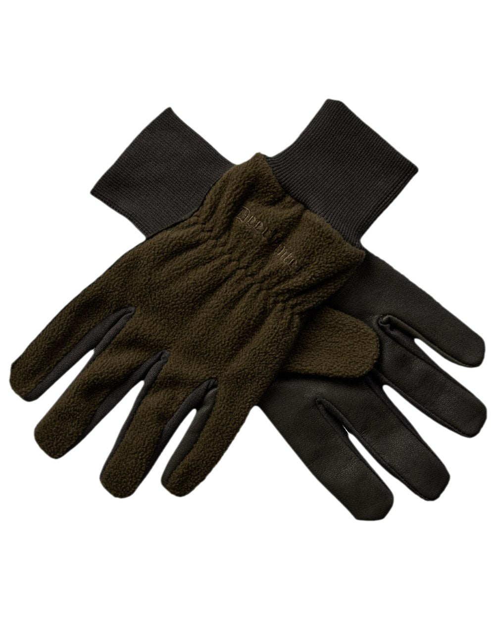 Art Green Coloured Deerhunter Leather Fleece Gloves on white background 