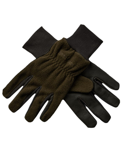 Art Green Coloured Deerhunter Leather Fleece Gloves on white background 