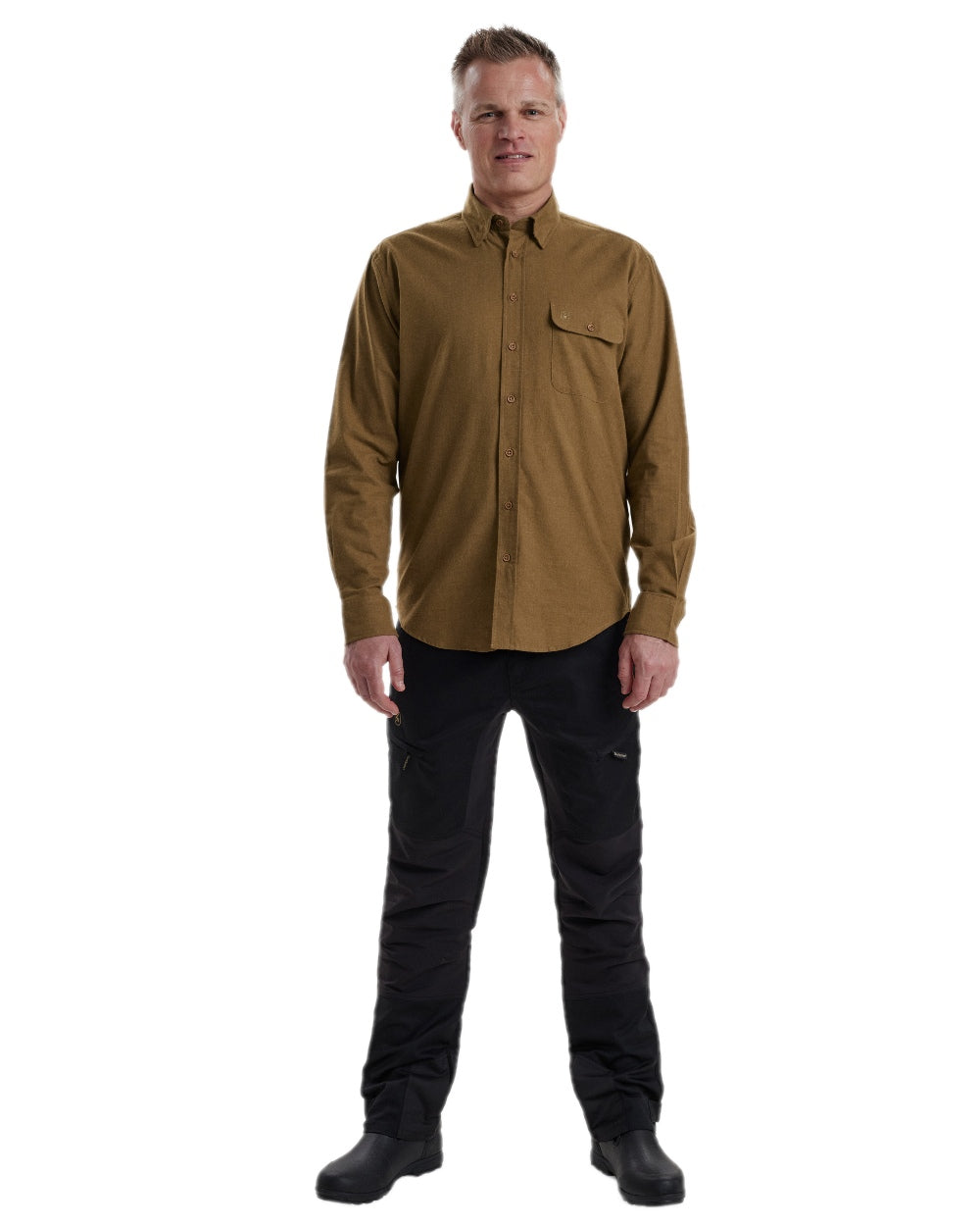 Ocher Brown coloured Deerhunter Liam Cotton Shirt on white background 