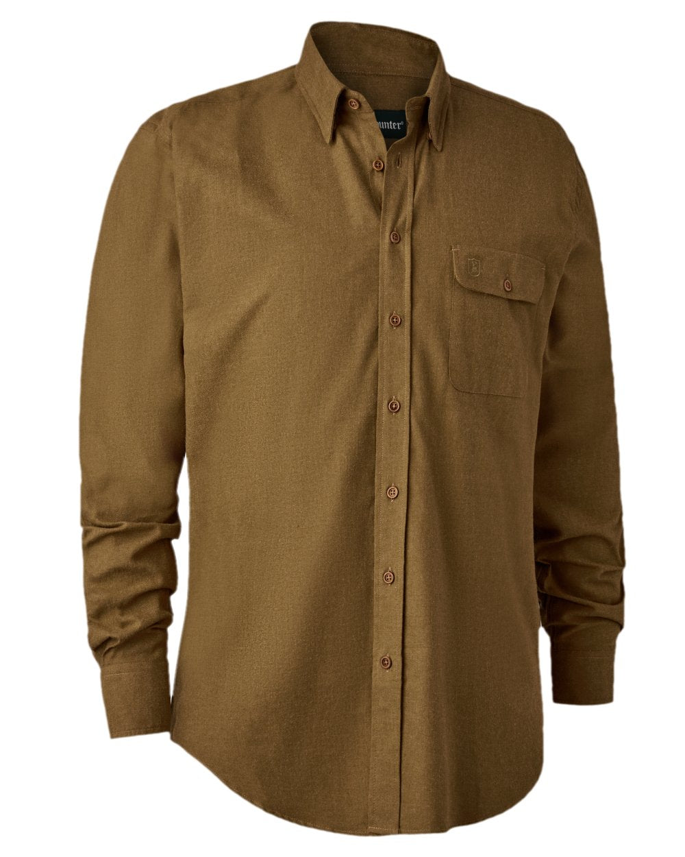 Ocher Brown coloured Deerhunter Liam Cotton Shirt on white background 