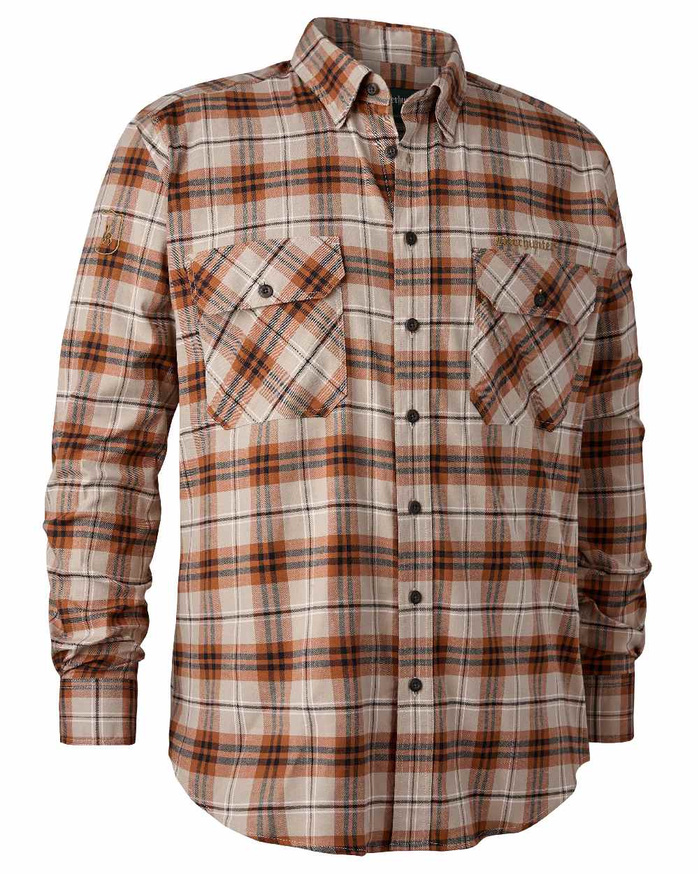 Orange Check coloured Deerhunter Louis Shirt on white background 