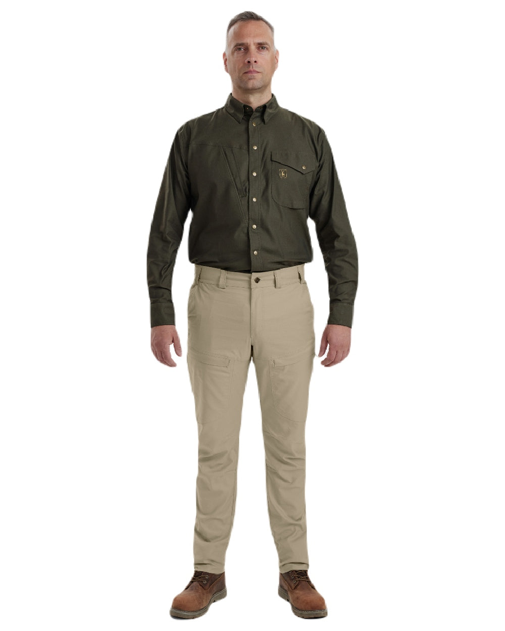 Beige coloured Deerhunter Matobo Trousers on white background 