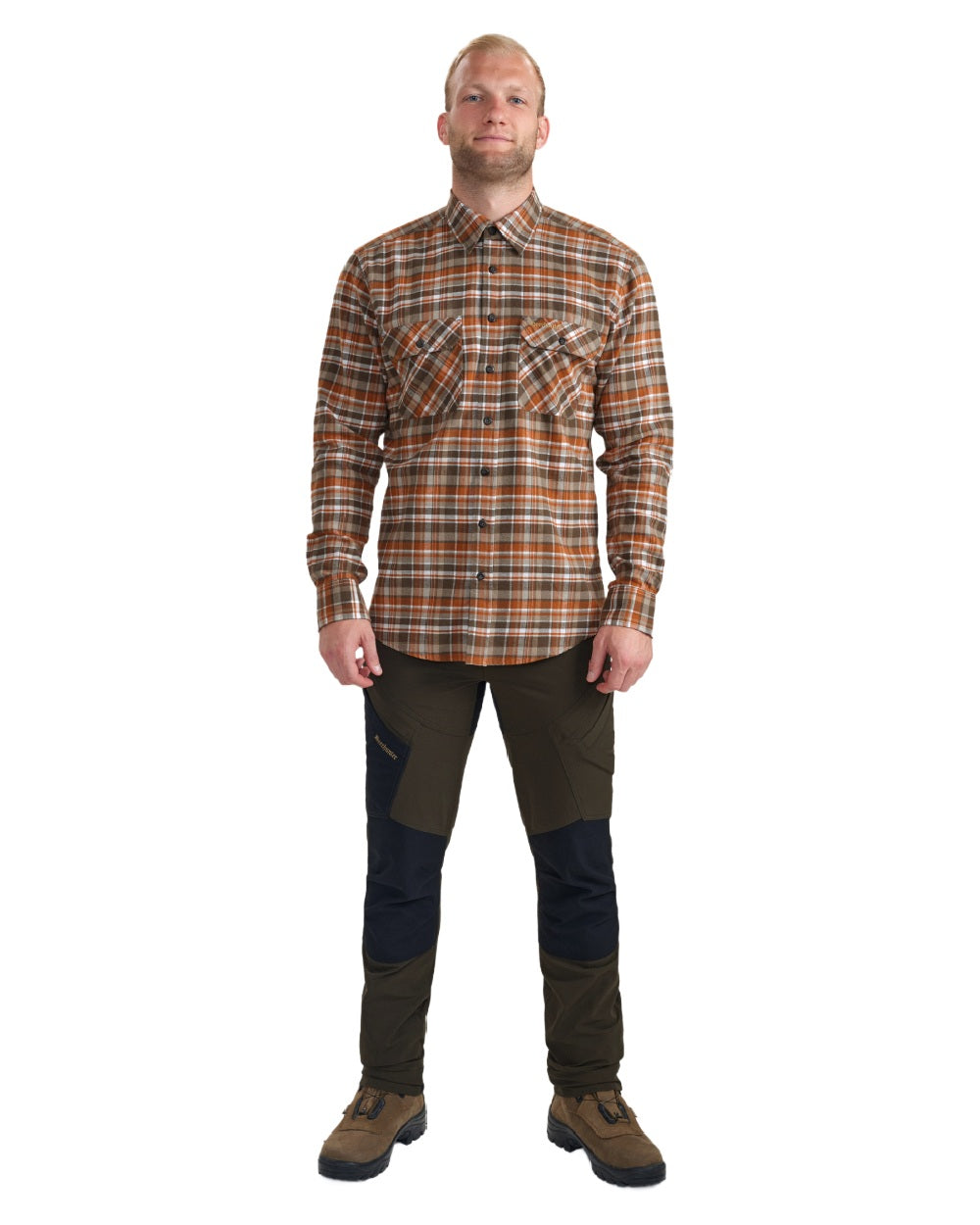Orange Check coloured Deerhunter Mens Andrew Shirt on white background 