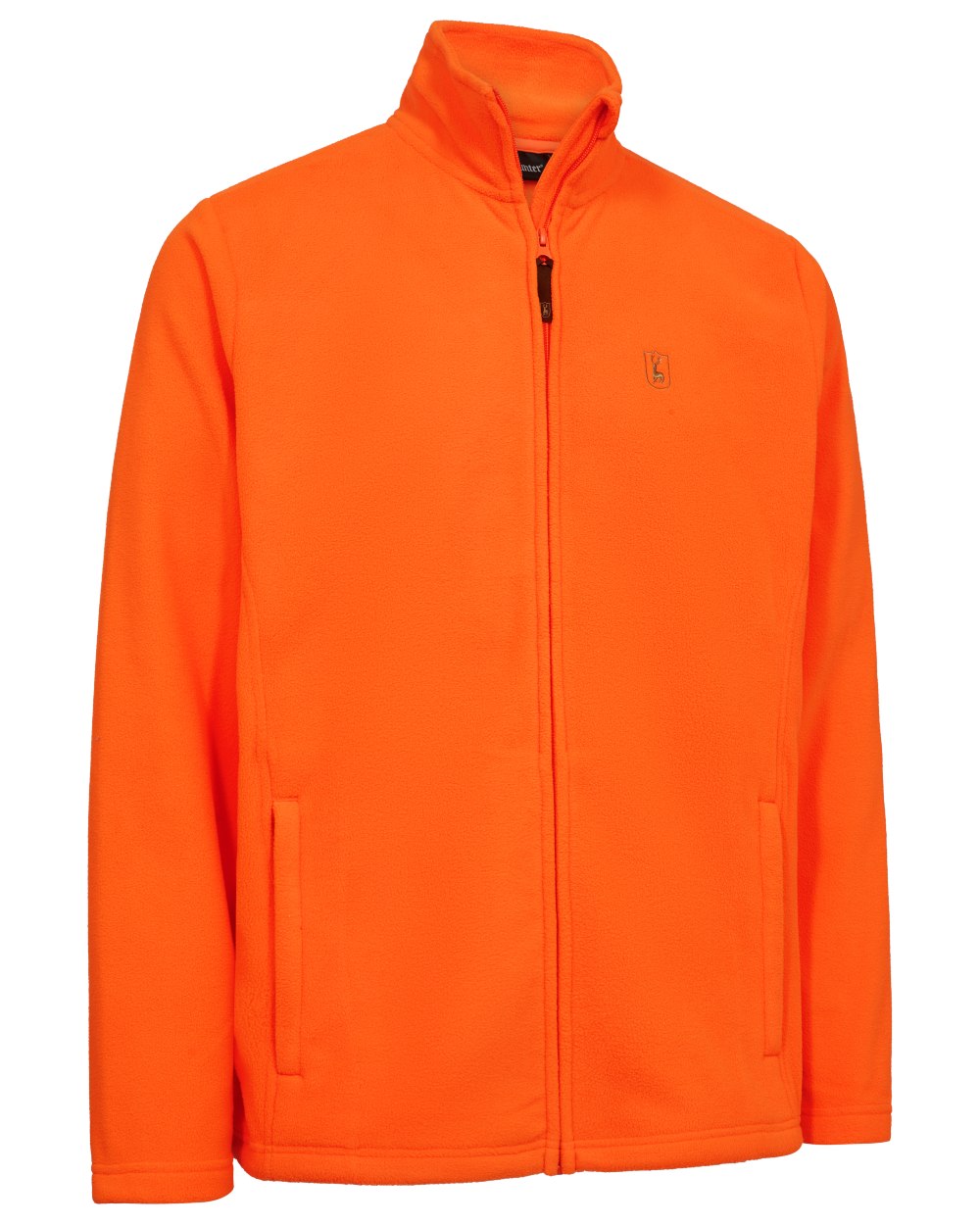 Safety Orange coloured Deerhunter Mens Atlas Light Fleece Jacket on white background 