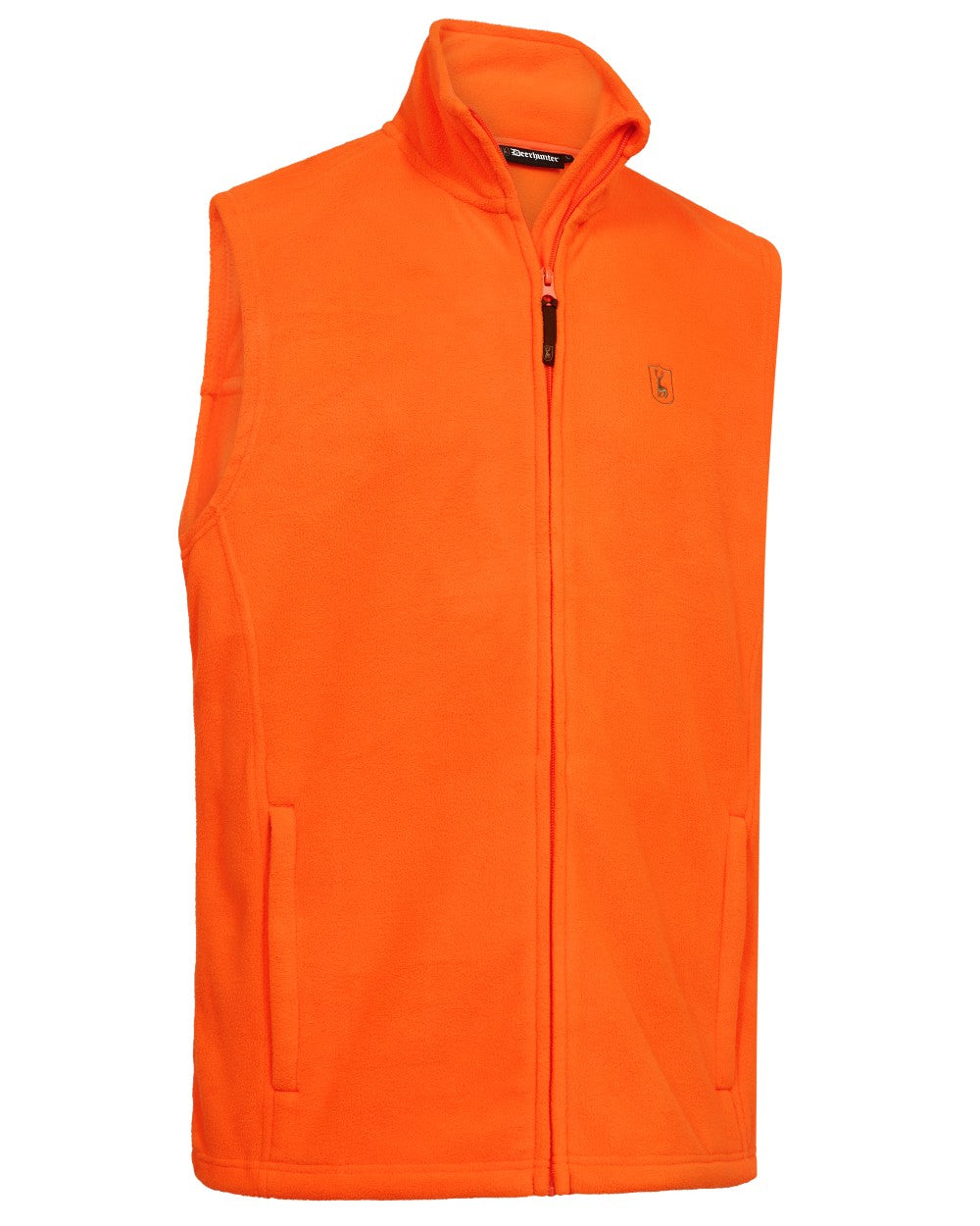 Safety Orange coloured Deerhunter Mens Atlas Light Fleece Waistcoat on white background 
